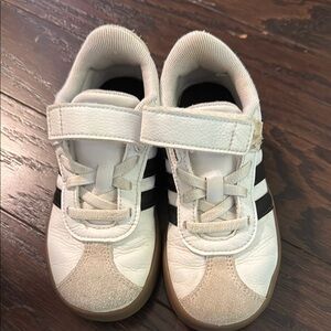 adidas Kids White and Black Sneakers with Tan Accents